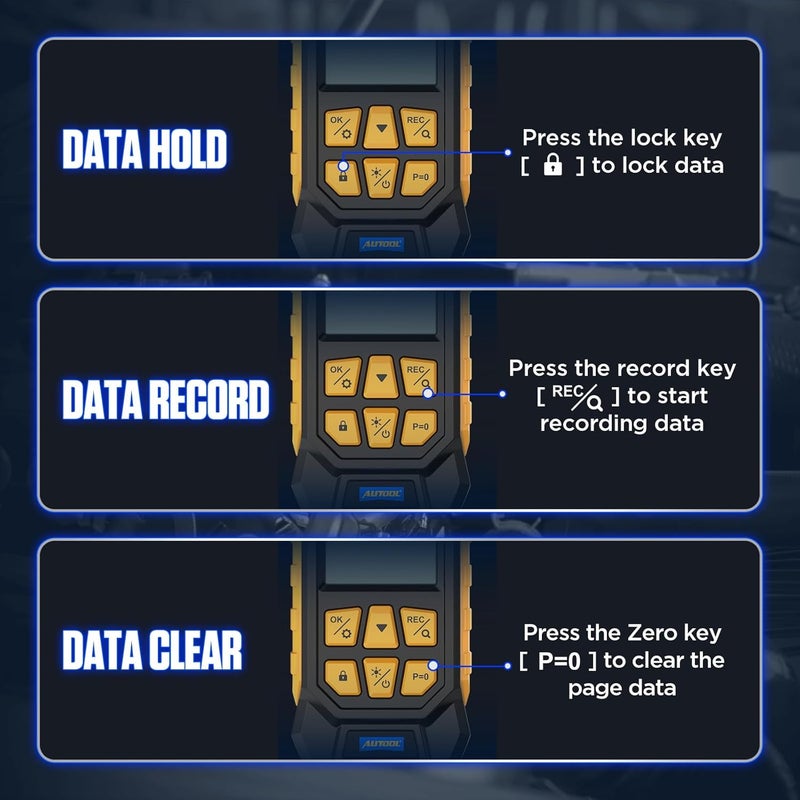 Autool Manometer Gas Pressure Tester,Digital Manometer HVAC,10 Units Differential Dual Port Pressure Gauge -100 to 200Kpa,Data Zeroing with Backlight LCD Display - Image 4